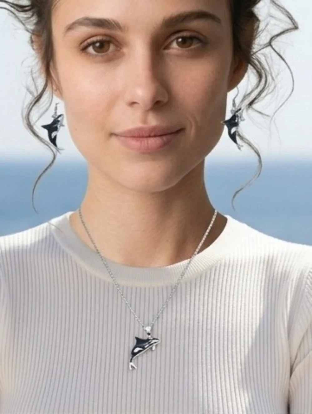 Orca Whale Jewelry Set Necklace Earrings Shamu Sea World Ocean Sea Life Jewelry